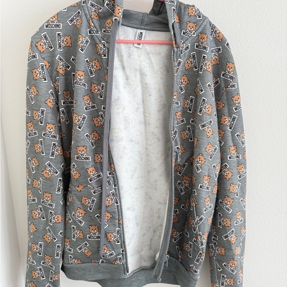 Moschino Gray Teddy Bear Patterned Jacket
